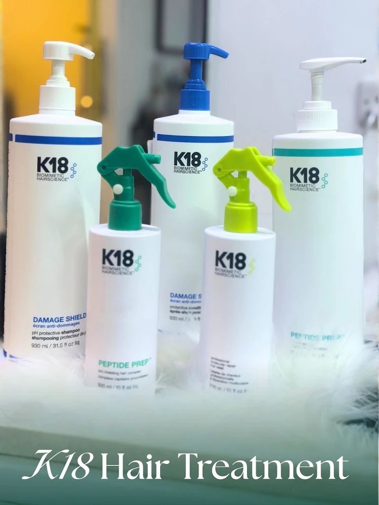 K18 Biomimetic Hairscience damage repair treatment used at Azema Ladies Salon